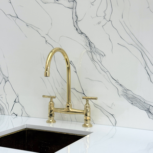Unlacquered Brass Bridge Kitchen Faucet with Lever Handles – Somerset – alternate view 6