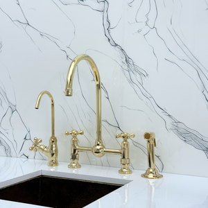 Unlacquered Brass Vintage Bridge Kitchen Faucet with Cross Handles – Montrose