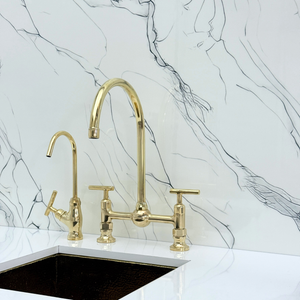 Unlacquered Brass Vintage Bridge Kitchen Faucet with Lever Handles – Montrose – alternate view 8