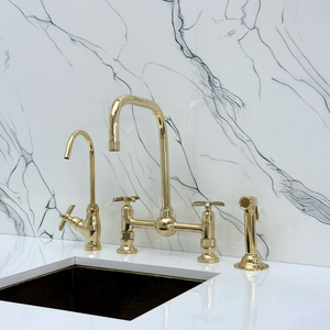 Unlacquered Brass Classic Bridge Kitchen Faucet with Cross Handles – Whitmore – alternate view 4