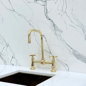 Unlacquered Brass Classic Bridge Kitchen Faucet with Cross Handles – Whitmore – alternate view 7