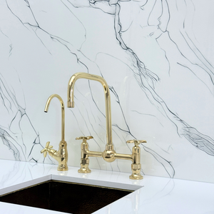 Unlacquered Brass Classic Bridge Kitchen Faucet with Cross Handles – Whitmore – alternate view 9