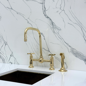 Unlacquered Brass Classic Bridge Kitchen Faucet with Cross Handles – Whitmore – alternate view 11