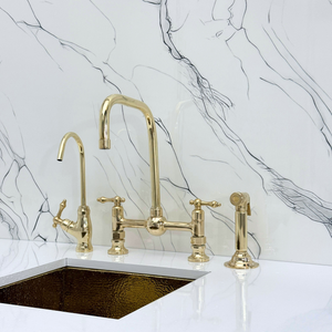 Unlacquered Brass Classic Bridge Kitchen Faucet with Lever Handles – Whitmore