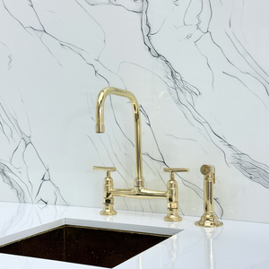 Unlacquered Brass Classic Bridge Kitchen Faucet with Lever Handles – Waverley – alternate view 10