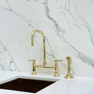 Unlacquered Brass Classic Bridge Kitchen Faucet with Lever Handles – Waverley – alternate view 9