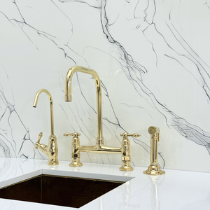 Unlacquered Brass Classic Bridge Kitchen Faucet with Lever Handles – Waverley