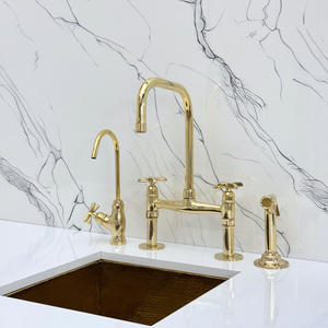 Unlacquered Brass Classic Bridge Kitchen Faucet with Cross Handles – Cavendish – alternate view 3