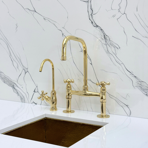 Unlacquered Brass Classic Bridge Kitchen Faucet with Cross Handles – Cavendish – alternate view 6