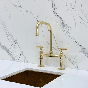 Unlacquered Brass Classic Bridge Kitchen Faucet with Lever Handles – Cavendish – alternate view 8