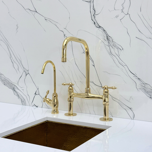 Unlacquered Brass Classic Bridge Kitchen Faucet with Lever Handles – Cavendish – alternate view 6