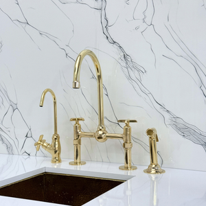 Unlacquered Brass Bridge Kitchen Faucet with Cross Handles – Regent – alternate view 4