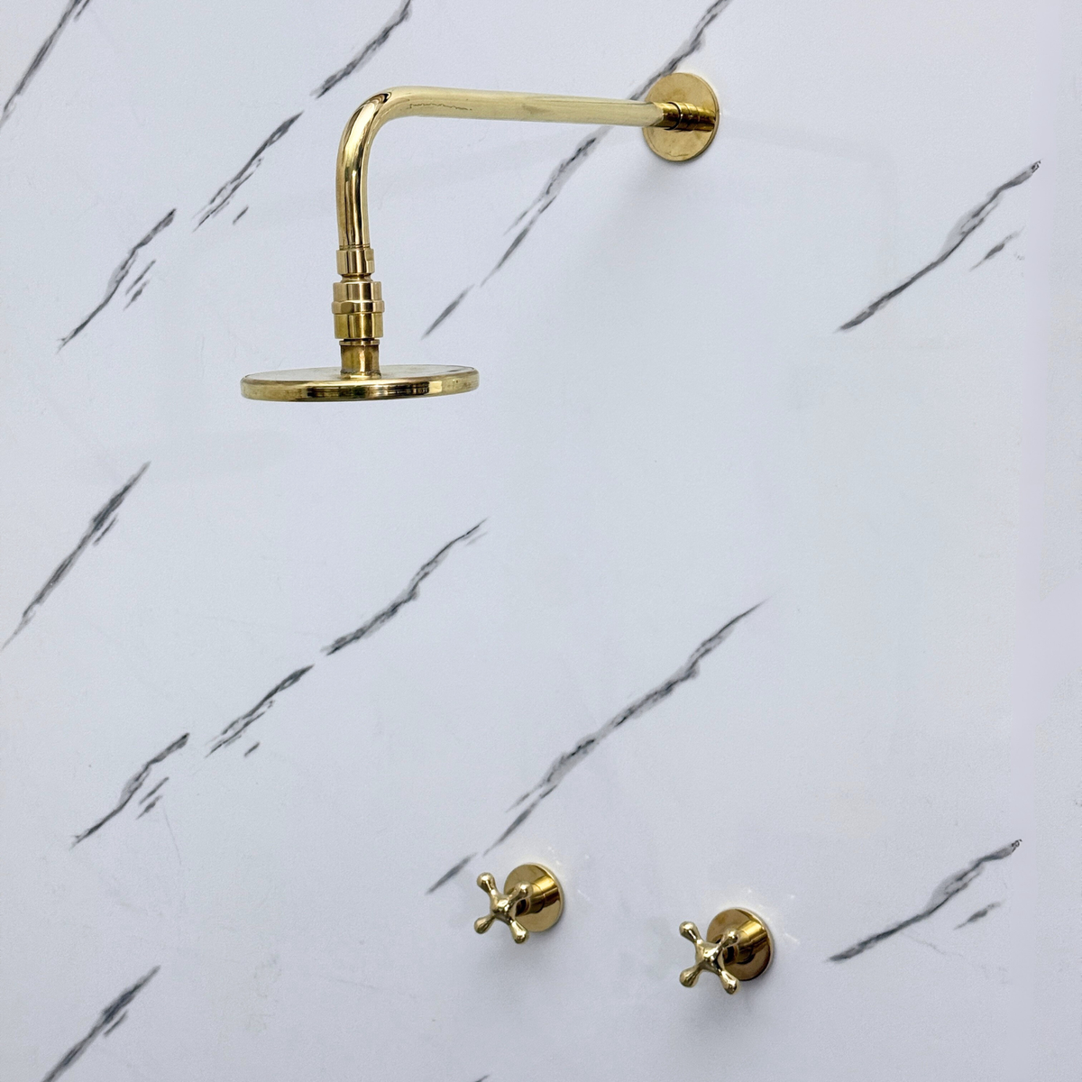 Unlacquered Brass Adjustable Flat Round Rain Shower System — Straight arm (UBCSS-004) — detail view 2