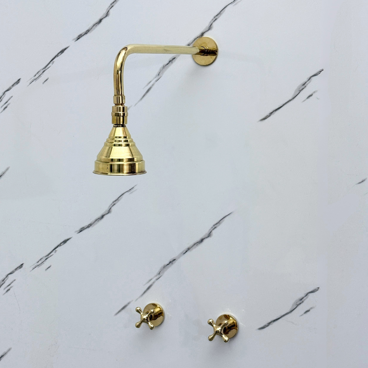 Unlacquered Brass Adjustable Round Rain Shower System — Straight arm (UBCSS-006) — detail view 2