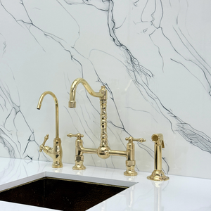 Unlacquered Brass Victorian Bridge Kitchen Faucet with Lever Handles – Pembroke