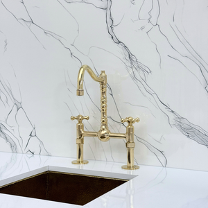 Unlacquered Brass Victorian Bridge Kitchen Faucet with Cross Handles – Kensington – alternate view 7