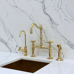 Unlacquered Brass Victorian Bridge Kitchen Faucet with Cross Handles – Beaumont