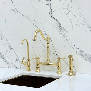 Unlacquered Brass Victorian Bridge Kitchen Faucet with Lever Handles – Alderley
