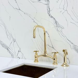 Unlacquered Brass Vintage Bridge Kitchen Faucet with Cross Handles – Grosvenor – alternate view 10