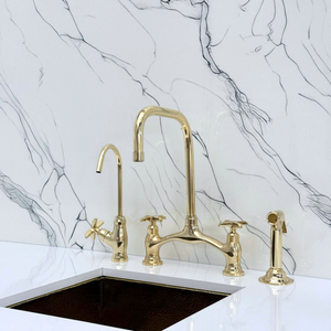 Unlacquered Brass Vintage Bridge Kitchen Faucet with Cross Handles – Grosvenor – alternate view 3