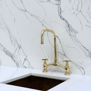 Unlacquered Brass Vintage Bridge Kitchen Faucet with Cross Handles – Grosvenor – alternate view 6