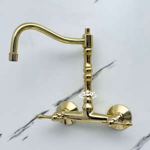 Unlacquered brass wall faucet, 10.25" high, 6" spread with lever handles – alternate view 4