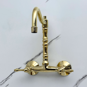 Unlacquered brass wall faucet, 10.25" high, 6" spread with lever handles – alternate view 3