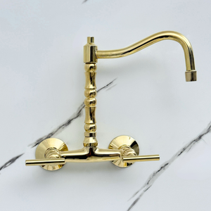 Unlacquered brass wall faucet, 10.25" high, 6" spread with lever handles – alternate view 7