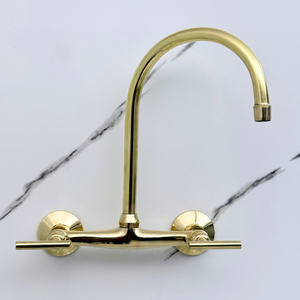 Unlacquered brass wall faucet, 11.5" high, 8" spread with lever handles – alternate view 7
