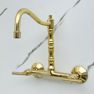 Unlacquered brass wall faucet, 10.25" high, 8" spread with lever handles – alternate view 5