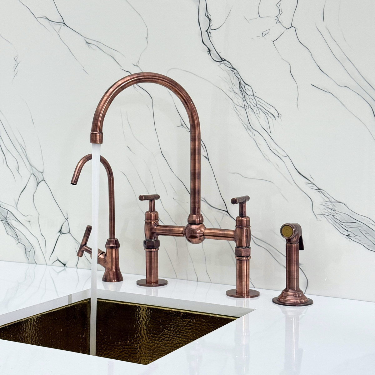Antique Copper Bridge Kitchen Faucet with Lever Handles – Ashford – alternate view 6