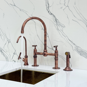 Antique Copper Bridge Kitchen Faucet with Lever Handles – Ashford – alternate view 6