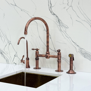 Antique Copper Bridge Kitchen Faucet with Lever Handles – Ashford – alternate view 3