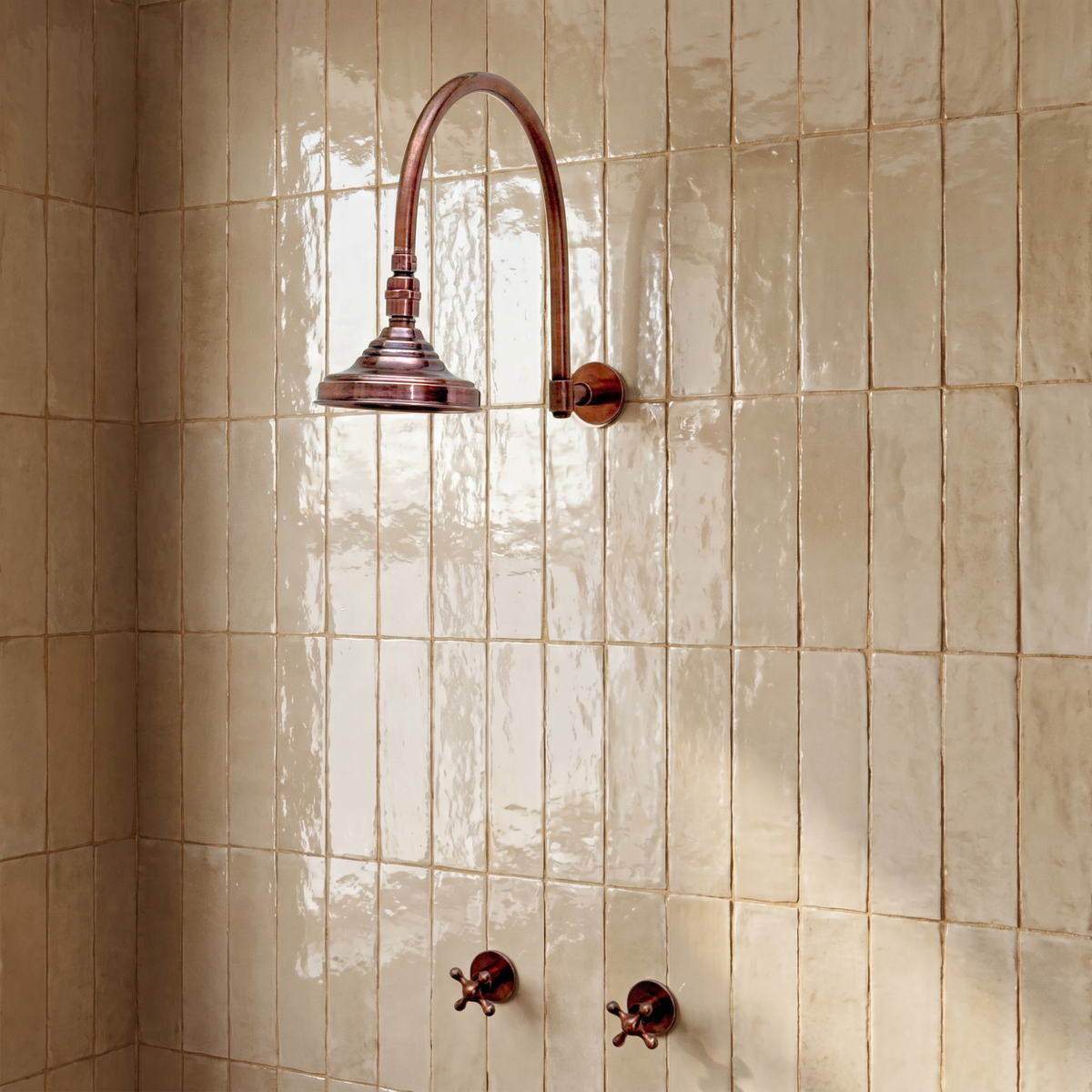 Antique Copper Adjustable Round Rain Shower System — Arcuate arm (ACCSS-003) — shower system overview