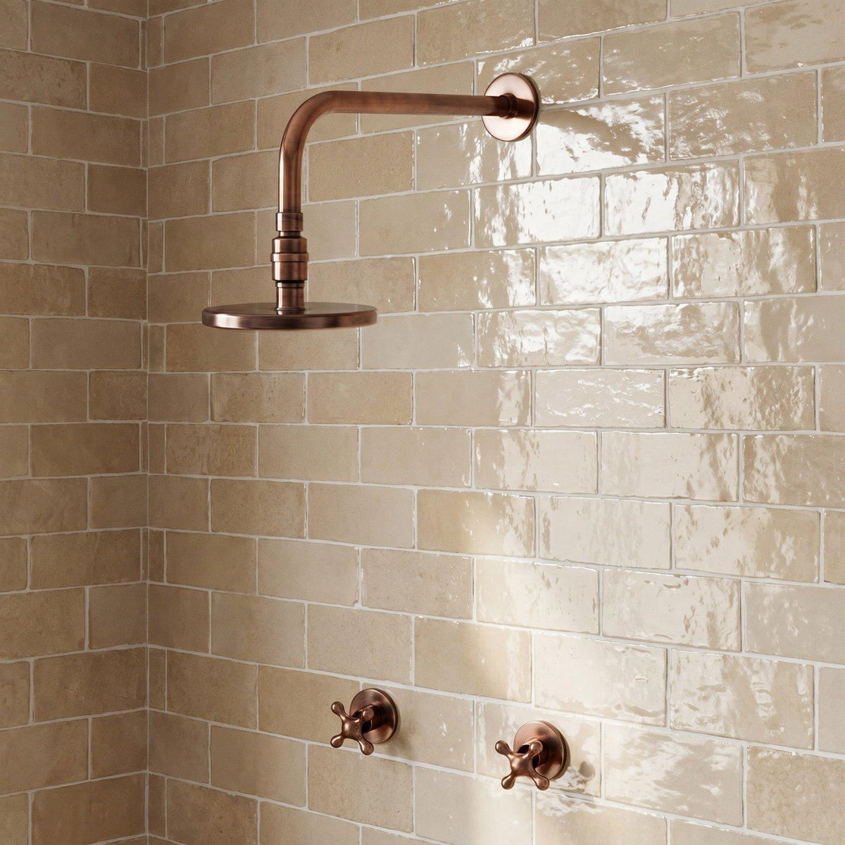 Antique Copper Adjustable Flat Round Rain Shower System — Straight arm (ACCSS-004) — shower system overview