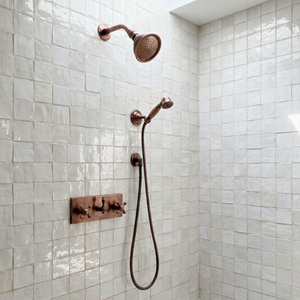 Antique Copper Adjustable Round Rain Shower System with Handheld — Short arm (ACCSS-010) — shower system overview