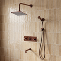 Antique Copper Adjustable Square Rain Shower System with Handheld & Tub Filler — Straight arm (ACCSS-019) — shower system overview