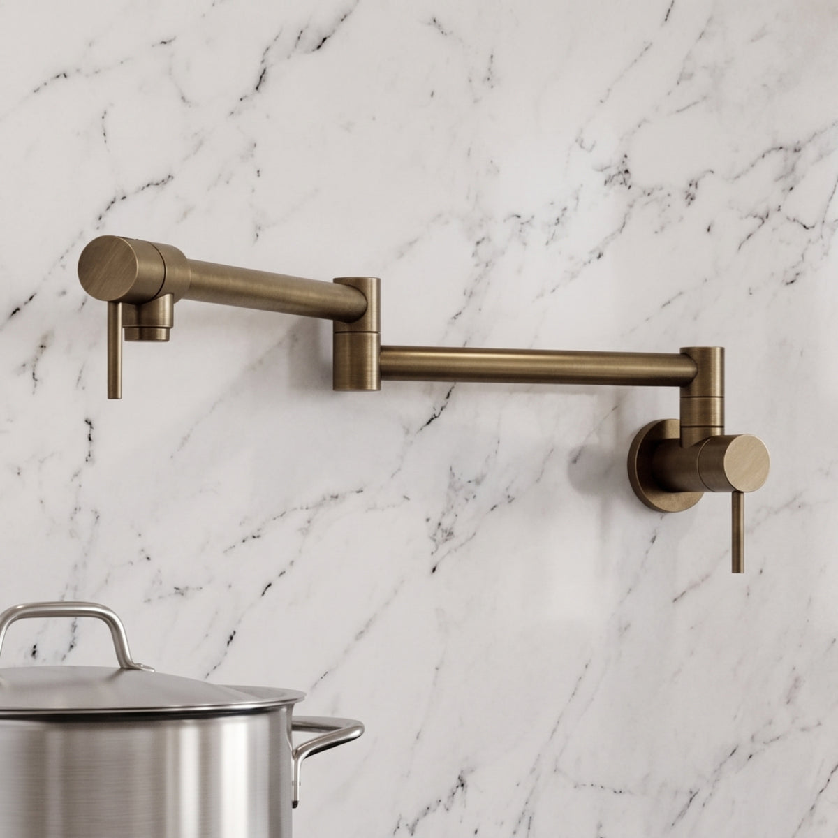 Antique Brass Wall-Mount Pot Filler with Lever Handles