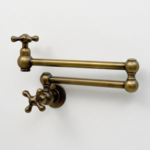 Antique Brass Pot Filler with Cross Handles