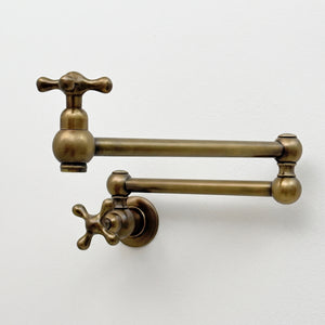 Antique Brass Pot Filler with Cross Handles