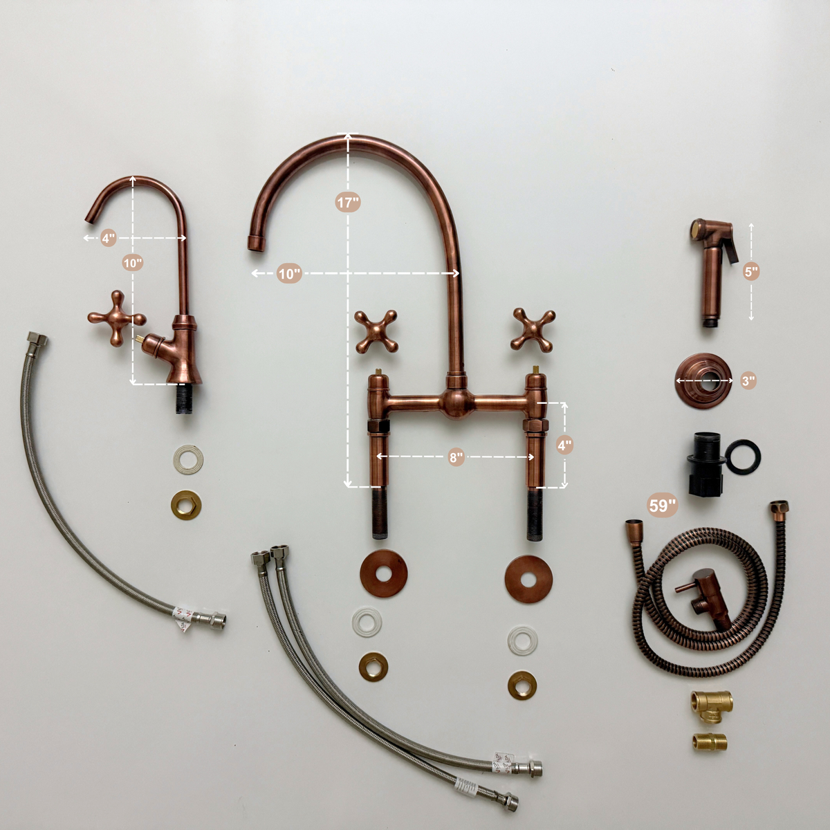 Antique Copper Bridge Kitchen Faucet with Cross Handles – Cavendish – alternate view 14