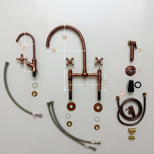 Antique Copper Bridge Kitchen Faucet with Cross Handles – Cavendish – alternate view 14