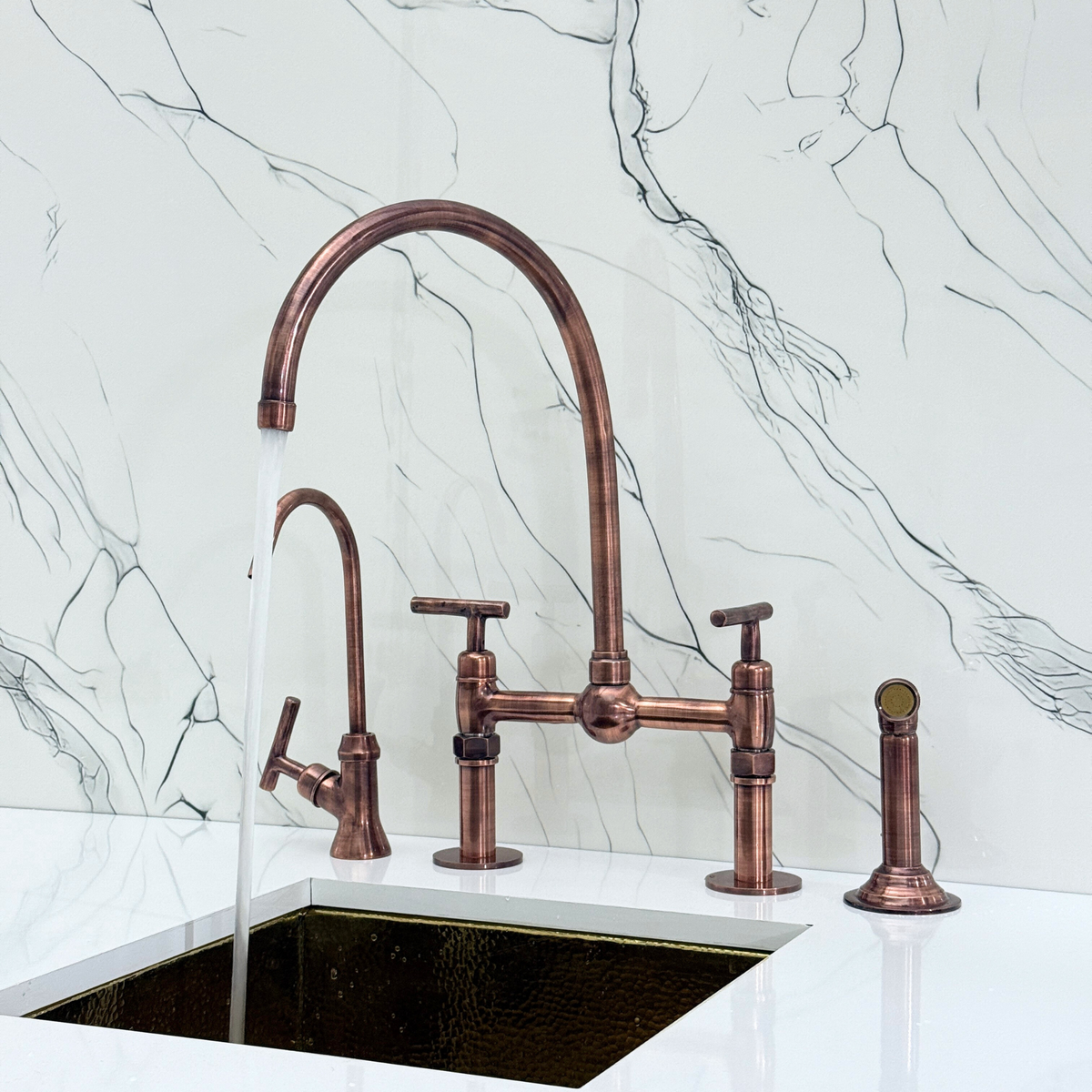 Antique Copper Bridge Kitchen Faucet with Lever Handles – Cavendish – alternate view 5