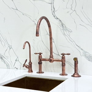 Antique Copper Bridge Kitchen Faucet with Lever Handles – Cavendish – alternate view 3