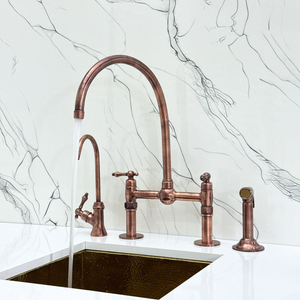 Antique Copper Bridge Kitchen Faucet with Lever Handles – Cavendish – alternate view 2