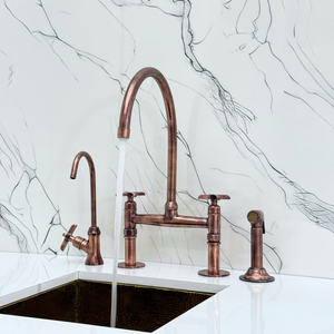 Antique Copper Bridge Kitchen Faucet with Cross Handles – Montrose – alternate view 5