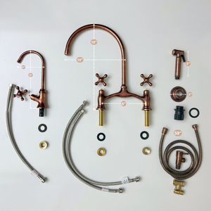Antique Copper Bridge Kitchen Faucet with Cross Handles – Pembroke – alternate view 14