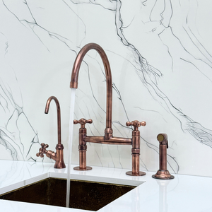 Antique Copper Bridge Kitchen Faucet with Cross Handles – Montrose – alternate view 2