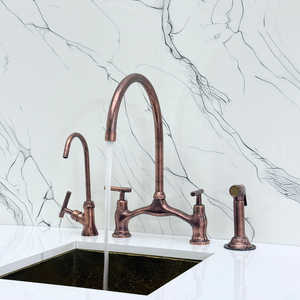 Antique Copper Bridge Kitchen Faucet with Lever Handles – Pembroke – alternate view 5