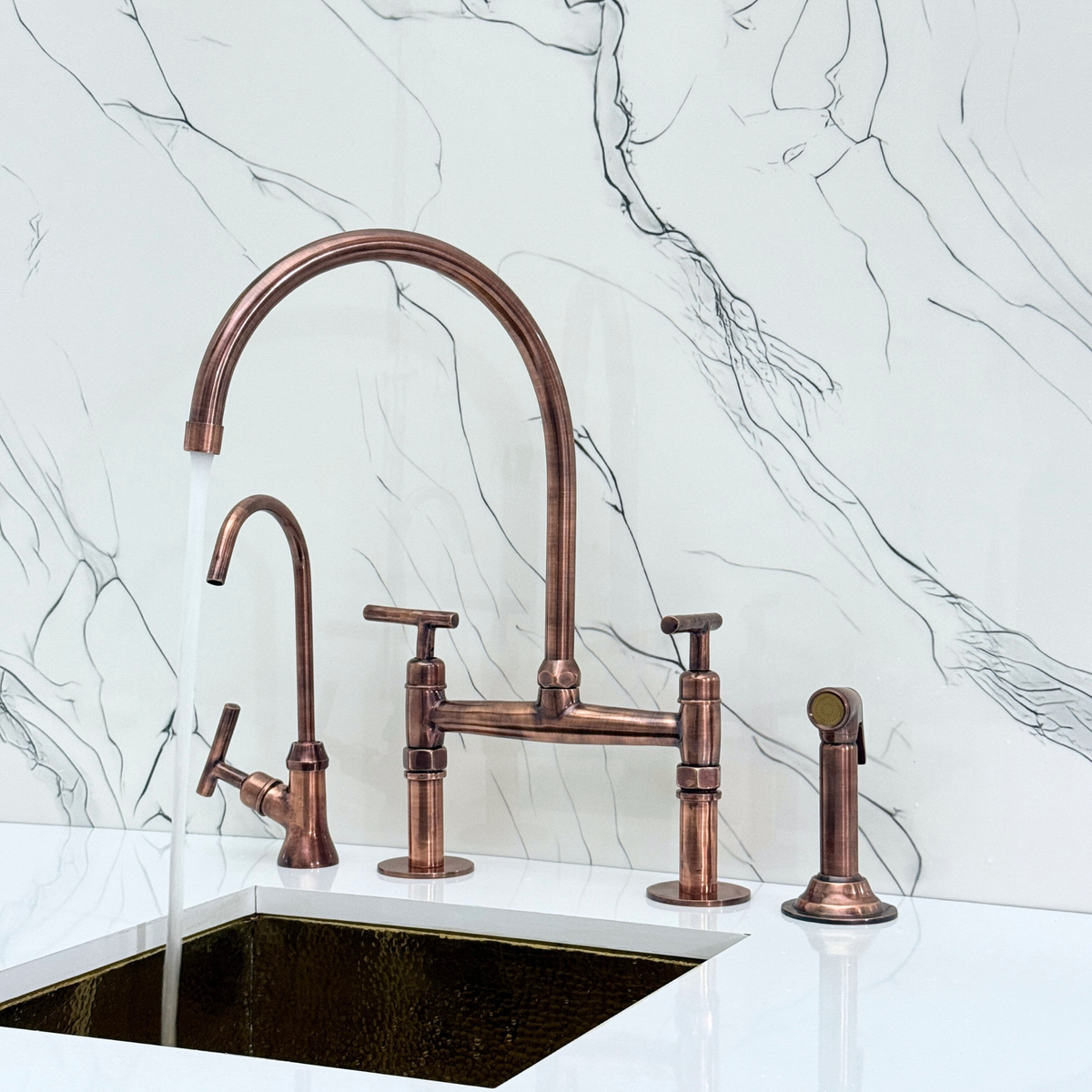Antique Copper Bridge Kitchen Faucet with Lever Handles – Montrose – alternate view 6